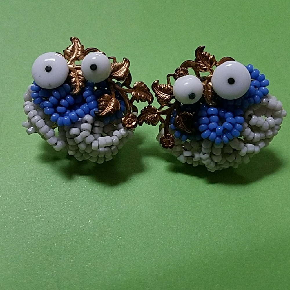Vintage Beaded Owl Earrings